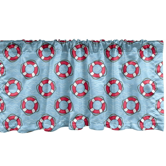 Ambesonne Aqua Blue Window Valance, Ocean Swimming, 42" x 18", Pale Blue Pink White
