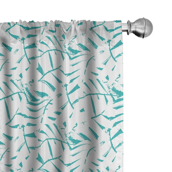 Ambesonne Aqua Curtains, Grungy Tropical Leaves Art, Pair of 28"x95", Dark Seafoam White