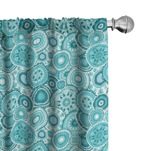 Ambesonne Aqua Curtains, Mandala Round, Pair of 28"x63", Turquoise Teal White