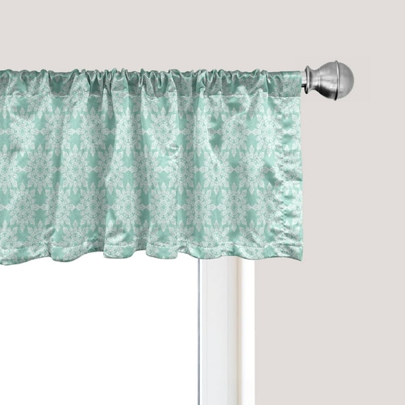 Ambesonne Aqua Damask Window Valance, Monochrome Vintage Lace, 54" X 12", Seafoam White