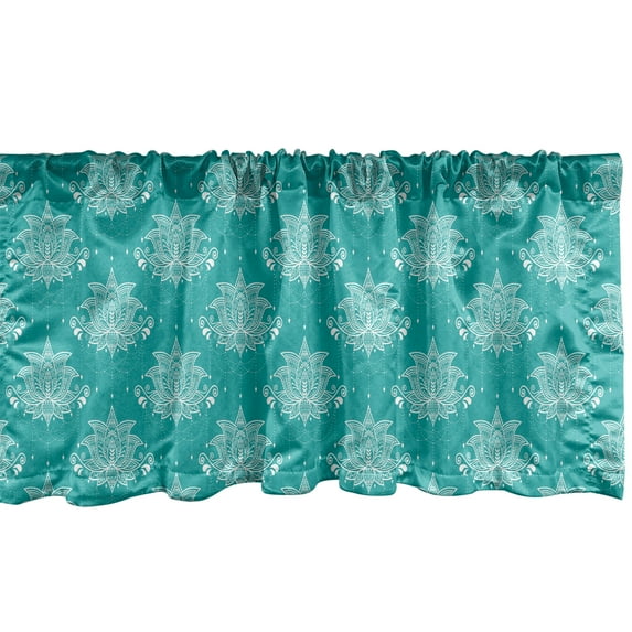 Ambesonne Aqua Damask Window Valance, Oriental Lace Lotus, 54" X 18", Dark Seafoam White