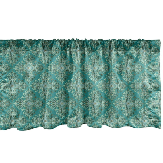 Ambesonne Aqua Damask Window Valance, Oriental Paisley Art, 54" X 12", Dark Seafoam Cadet Blue