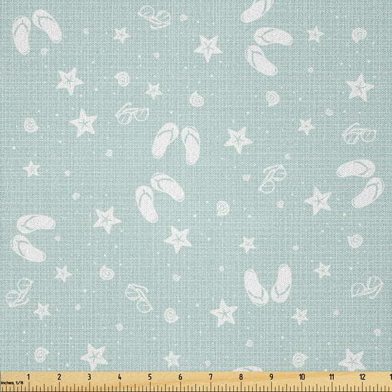 Ambesonne Aqua Fabric by the Yard Microfiber, Beach Theme Sea Star, 5 Yards, Seafoam and White