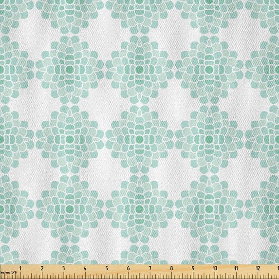 Ambesonne Aqua Fabric by the Yard Microfiber, Line Stripes Bold and Thin, 5 Yards, Seafoam White