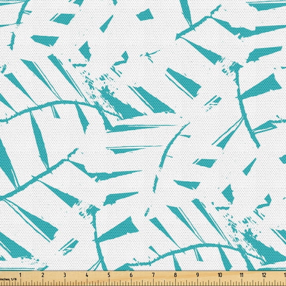 Ambesonne Aqua Fabric by the Yard Upholstery, Grungy Tropical Leaves Art, 2 Yards, Dark Seafoam White