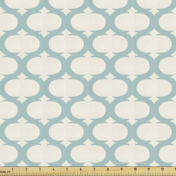 Ambesonne Aqua Fabric by the Yard Upholstery, Mesh Curvy, 2 Yards, Seafoam Cream