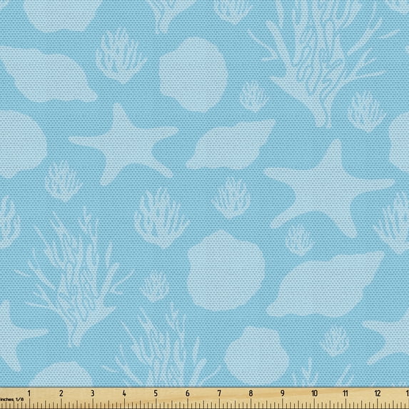 Ambesonne Aqua Fabric by the Yard Upholstery, Sea Motif Silhouettes Pattern, 5 Yards, Pale Sky Blue
