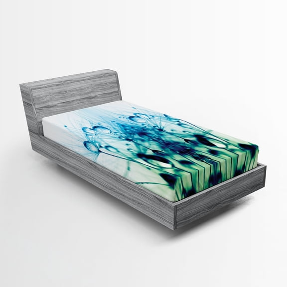 Ambesonne Aqua Fitted Sheet, Floral Dandelion Arrangement, Twin XL Size, Turquoise White