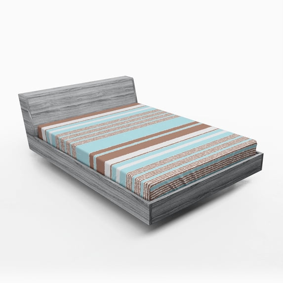 Ambesonne Aqua Fitted Sheet, Horizontal Stripes Lines, Full Size, Seafoam Umber and White
