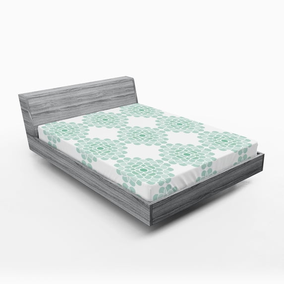 Ambesonne Aqua Fitted Sheet, Line Stripes Bold and Thin, Full Size, Seafoam White