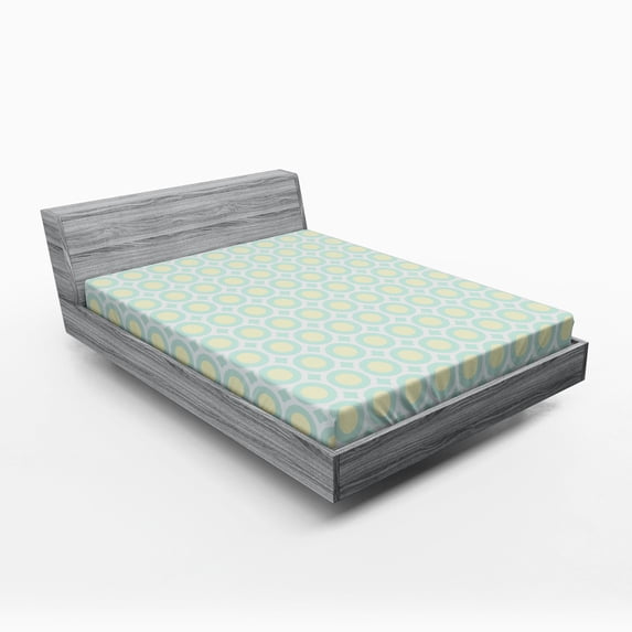 Ambesonne Aqua Fitted Sheet, Retro Circles Inner Dots, Full Size, Pale Blue Seafoam