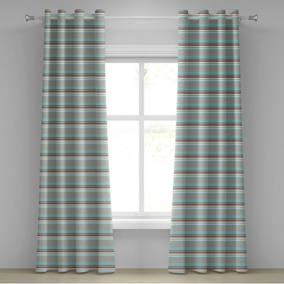 Ambesonne Aqua Grommet Curtain, Horizontal Stripes Lines, 50" x 96", Seafoam Umber and White