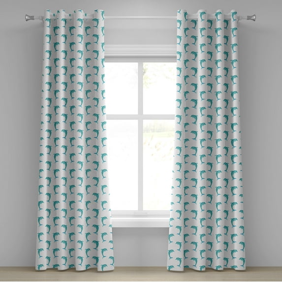 Ambesonne Aqua Grommet Curtain, Jumping Dolphin Mammals, 50" x 84", Aqua White