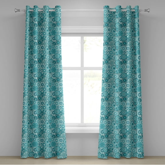 Ambesonne Aqua Grommet Curtain, Mandala Round, 50" x 108", Turquoise Teal White