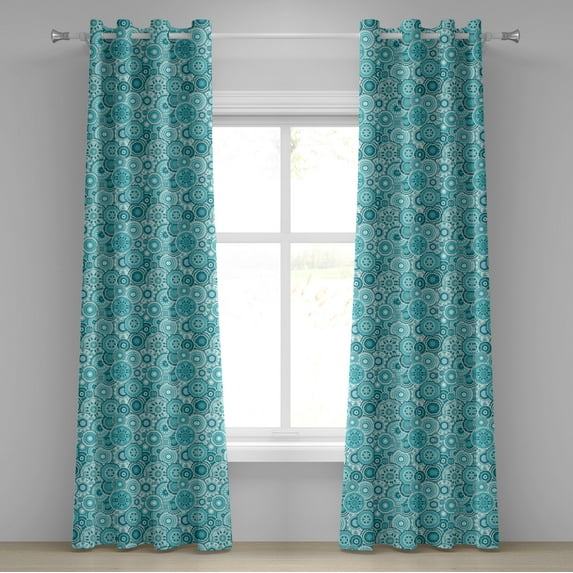 Ambesonne Aqua Grommet Curtain, Mandala Round, 50" x 108", Turquoise Teal White
