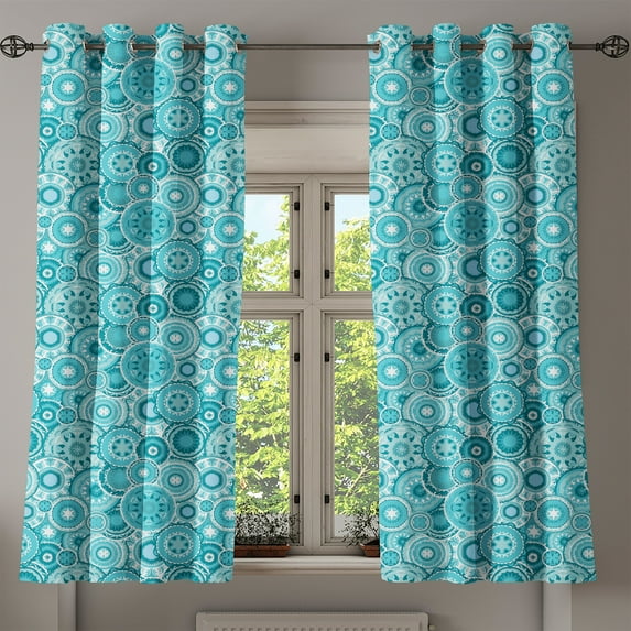 Ambesonne Aqua Grommet Curtain, Mandala Round, 50" x 54", Turquoise Teal White