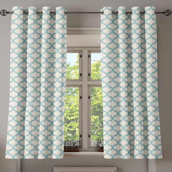 Ambesonne Aqua Grommet Curtain, Mesh Curvy, 50" x 54", Seafoam Cream