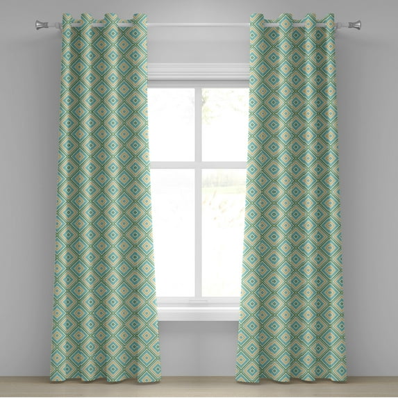 Ambesonne Aqua Grommet Curtain, Rhombus in Spring Colors, 50" x 84", Turquoise Yellow White