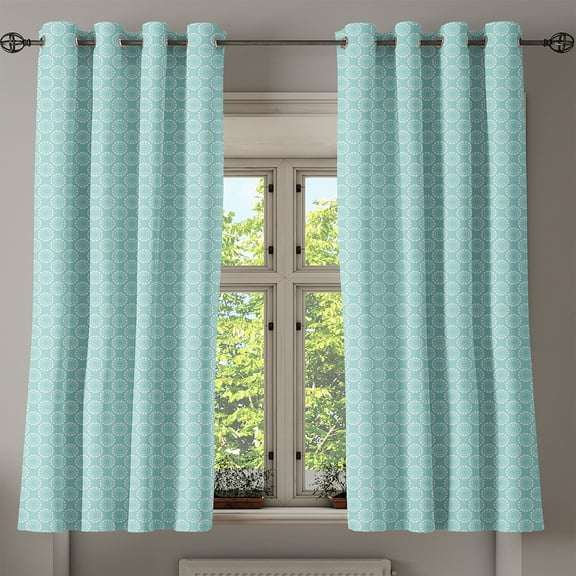 Ambesonne Aqua Grommet Curtain, Vintage Sun Flower, 50" x 54", Seafoam and White