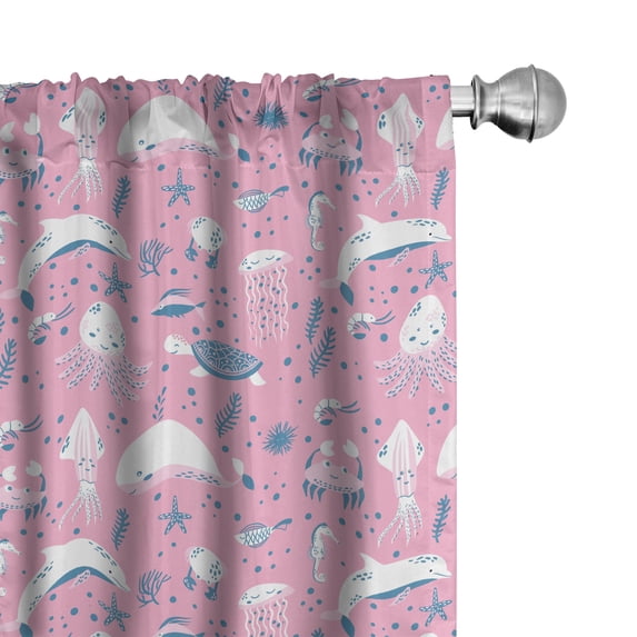 Ambesonne Aqua Jellyfish 4-Panel Curtains, Life in Marine Style, 56"x84", Pale Pink and Sea Blue
