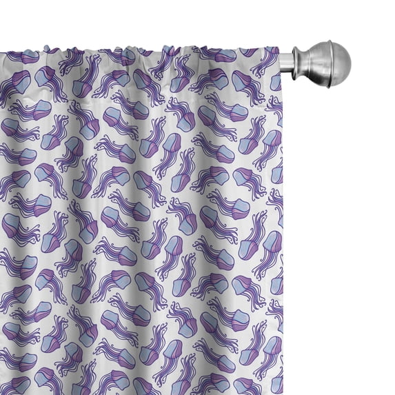 Ambesonne Aqua Jellyfish 4-Panel Curtains, Scattered Fish Type, 56"x95", Violet White