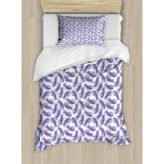 Ambesonne Aqua Jellyfish Duvet Cover Sets, Scattered Fish Type, 2-Twin, Violet White