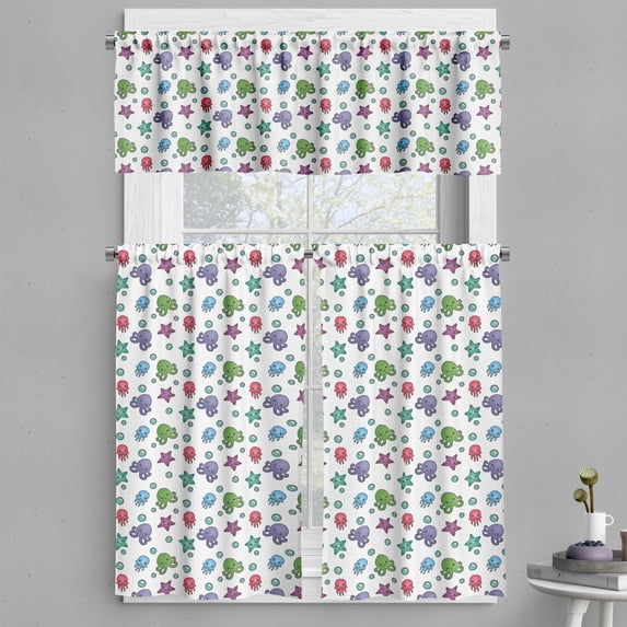Ambesonne Aqua Jellyfish Valance & Curtain, Happy Scene, 55"x36", Multicolor