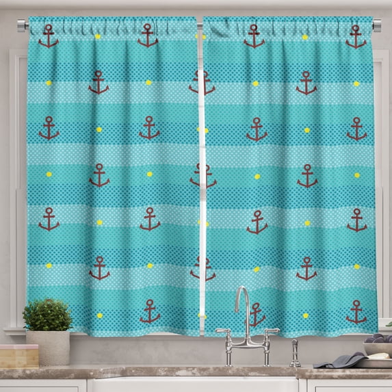 Ambesonne Aqua Kitchen Curtains, Anchor Nautical Dotted, 55"x39", Multicolor