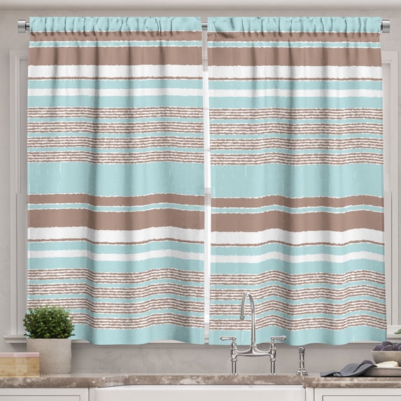 Ambesonne Aqua Kitchen Curtains, Horizontal Stripes Lines, 55"x39", Seafoam Umber and White