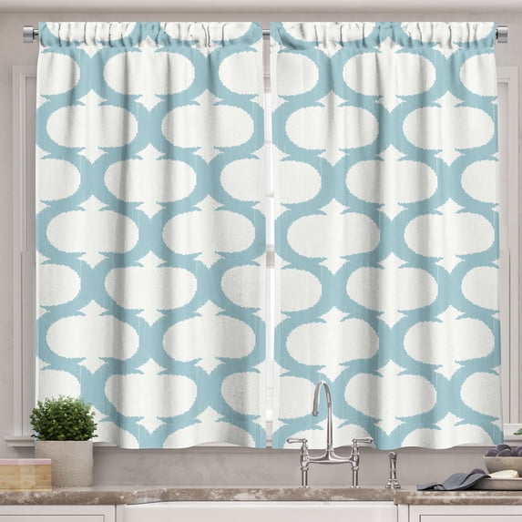 Ambesonne Aqua Kitchen Curtains, Mesh Curvy, 55"x39", Seafoam Cream