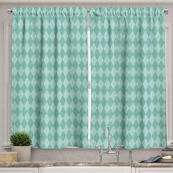 Ambesonne Aqua Kitchen Curtains, Rectangular Geometric Tile, 55"x39", Turquoise and Pale Blue