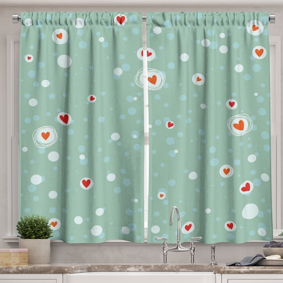 Ambesonne Aqua Kitchen Curtains, Sketch Circles and Hearts, 55"x45", Seafoam Orange White
