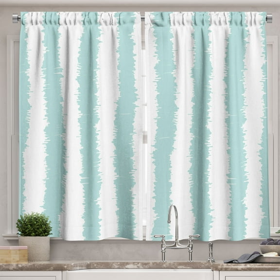 Ambesonne Aqua Kitchen Curtains, Sketchy Grunge Stripes, 55"x45", Seafoam White