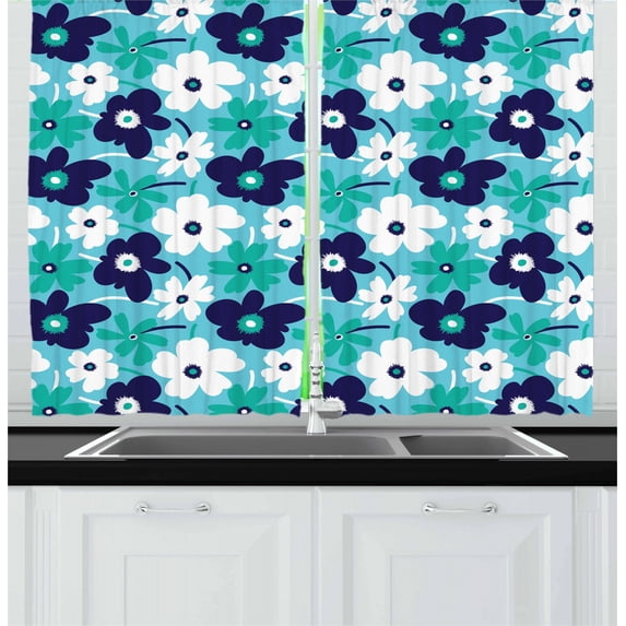Ambesonne Aqua Kitchen Curtains, Spring Flowers, 55"x39", Multicolor