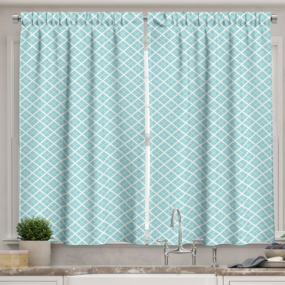 Ambesonne Aqua Kitchen Curtains, Swirled Waves Ocean Theme, 55"x39", Pale Blue White