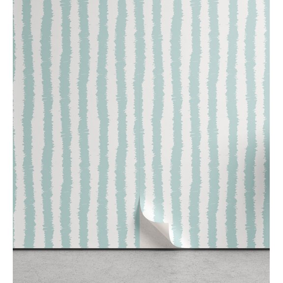 Ambesonne Aqua Peel & Stick Wallpaper for Home, Sketchy Grunge Stripes, 13"x36", Seafoam White
