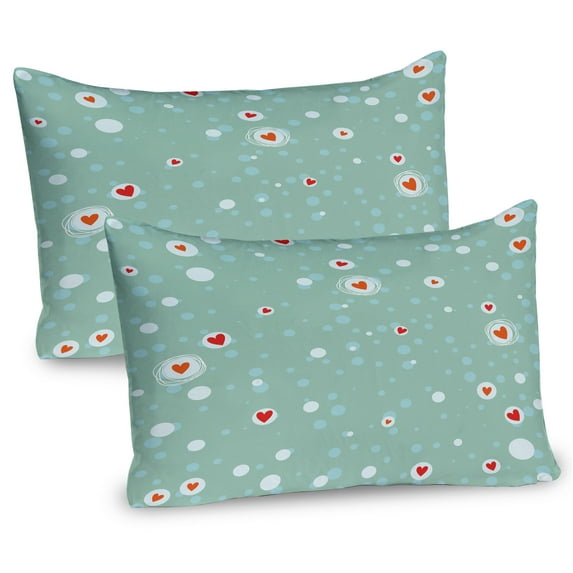 Ambesonne Aqua Pillow Sham 2 Pack, Sketch Circles and Hearts, 30"x20", Seafoam Orange White