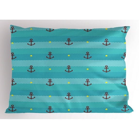 Ambesonne Aqua Pillow Sham, Anchor Nautical Dotted, 36" X 20", Multicolor