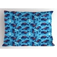 thumbnail image 1 of Ambesonne Aqua Pillow Sham, Cartoon Marine Life Whales, 26" X 20", Blue White Orange, 1 of 2