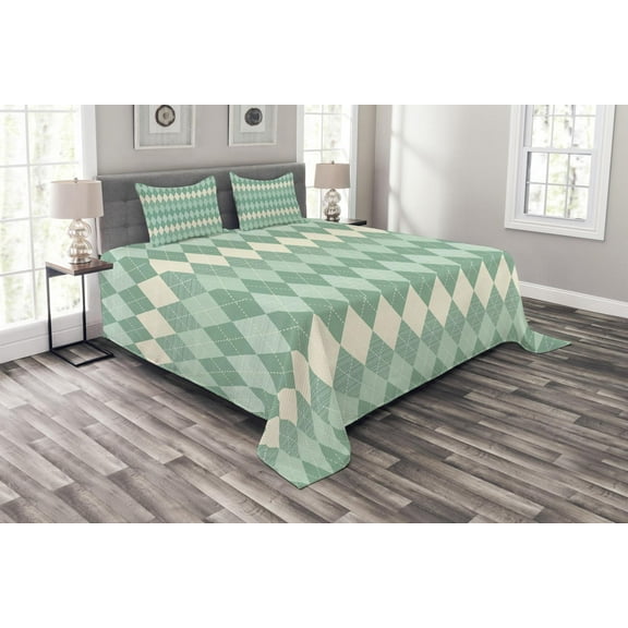 Ambesonne Aqua Quilted Bedspread Set 3 Pcs, Triangle Shapes Abstract, Queen Size, Turquoise Pale Blue