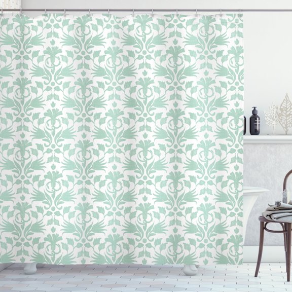 Ambesonne Aqua Shower Curtain, Wave Like Round Swirls, 69"Wx75"L, Seafoam and White