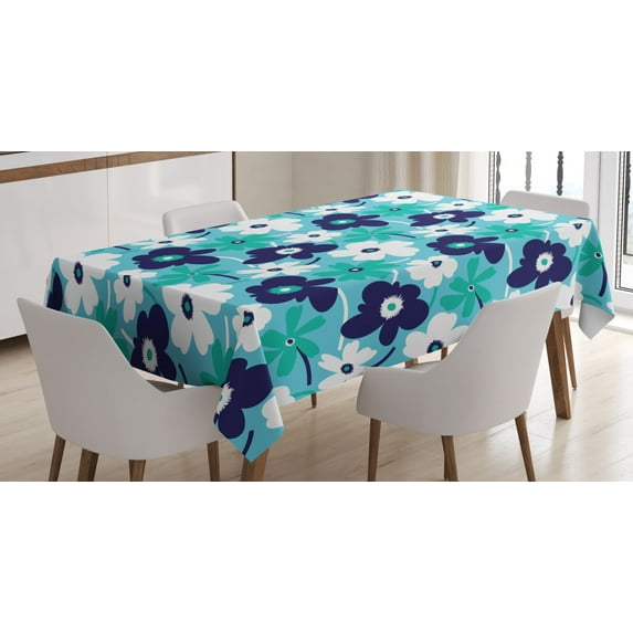 Ambesonne Aqua Tablecloth Rectangular Table Cover, Spring Flowers, 52"x70", Multicolor