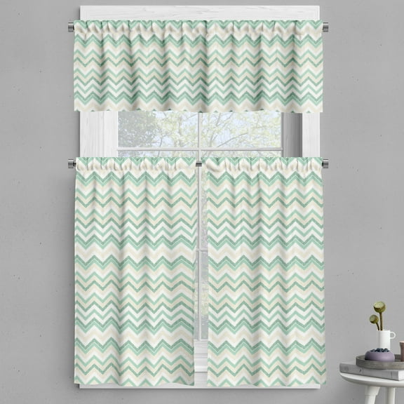 Ambesonne Aqua Valance & Curtain, Blurry Abstract Zig Zag, 55"x45", Petrol Blue Turquoise