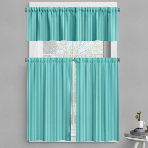 Ambesonne Aqua Valance & Curtain, Ocean Inspired Blue Lines, 55"x30", Turquoise Pale Blue