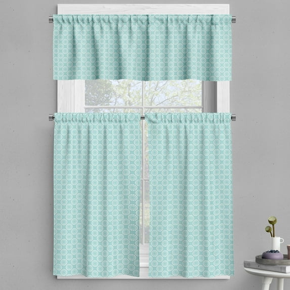 Ambesonne Aqua Valance & Curtain, Vintage Sun Flower, 55"x24", Seafoam and White