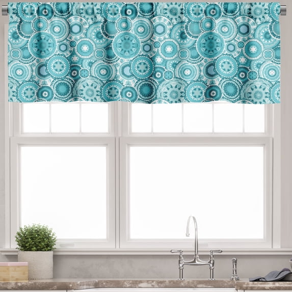 Ambesonne Aqua Valance Pack of 2, Mandala Round, 54"X12", Turquoise Teal White