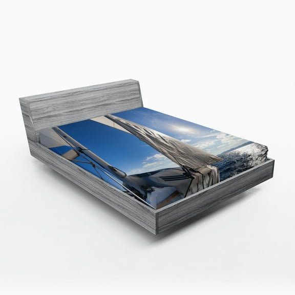Ambesonne Aqua White Fitted Sheet, Sailing Boat in Sea, Full Size, Blue White