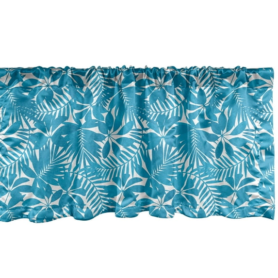 Ambesonne Aqua Window Valance, Hawaiian Trees Foliage, 54" X 12", Blue White