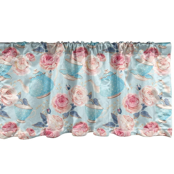 Ambesonne Aqua and Coral Valance Pack of 2, Teapots Roses, 42"X18", Multicolor