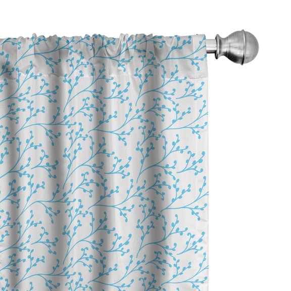 Ambesonne Aqua and White Window Curtains, Berry Branches, Each 28" W x 63" L, Aqua and White